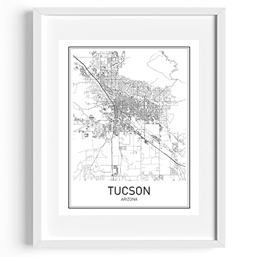 טוסון פוסטר מפה של קרית המפה, מפת העיר פוסטרים מודרני מפת האמנות העיר טביעות טוסון אמנות מינימלית הדפסה אריזונה פוסטר