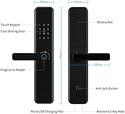 SLSFJLKJ אלקטרוני דיגיטלי חכם ביומטרי טביעת אצבע, מנעול דלת אלחוטי Keyless WiFi נעילה (צבע : שחור, גודל : 24240)