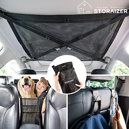 STORAIZER המכונית התקרה אחסון נטו עם בין-מושב אחסון נטו - אידיאלי המכונית אחסון ארגונית עבור קמפינג, זמן נסיעות, הכלב