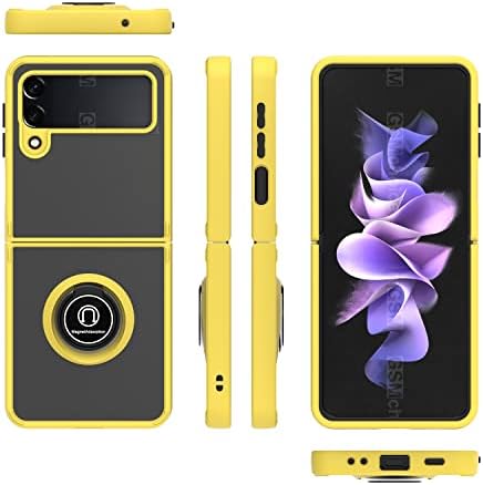 KWEICASE טלפון נייד Case for Samsung Galaxy Z Flip 3 5G (2021), Samsung Z Flip 3 תיק עם טבעת מחזיק רגלית ברור לכסות