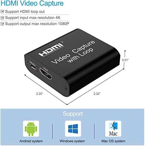 DIGITNOW כרטיס לכידת וידאו 4K וידאו HDMI ללכוד את המכשיר עם לולאה החוצה, Full HD 1080P המשחק לכידת וידאו מקליט עבור