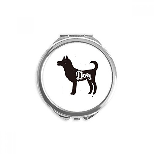 כלב שחור ולבן חיה קומפקטי ביד מראה עגול נייד בכיס זכוכית