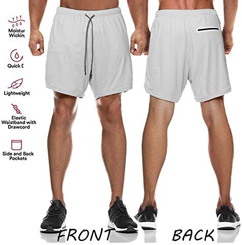 DUOFIER גברים 2 ב-1 מכנסי ריצה, אימון, אימון קצר עם הפנימי דחיסה קצר, כיס Zip