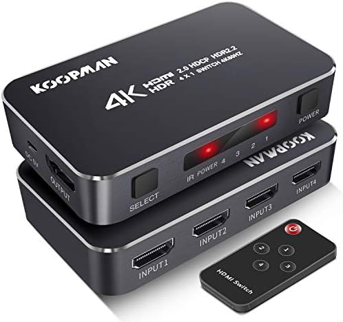 4K HDR HDMI Switch, Koopman 4 יציאות 4K 60Hz HDMI 2.0 Switcher בורר עם IR שלט אלחוטי, תומך UltraHD Dolby ראייה, במהירות