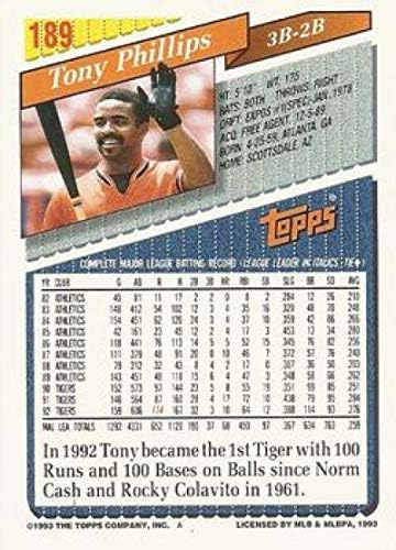 1993 חברה זהב בייסבול 189 טוני פיליפס דטרויט טייגרס הרשמי MLB מסחר בכרטיס של חברה החברה
