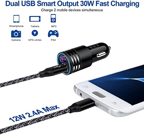 אנדרואיד מיקרו USB מהיר, מטען לרכב מתאם תקע QC3.0+2.4 עם מיקרו USB כבל טעינה מהירה עבור Samsung Galaxy S6 S7 J8 J-7