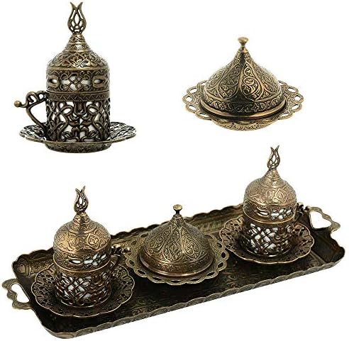 Alisveristime טורקית עות ' מאנית יוונית ערבית אספרסו כוסות קפה עם צלחת ומכסה (סט של 2) (Acur) (שחור)