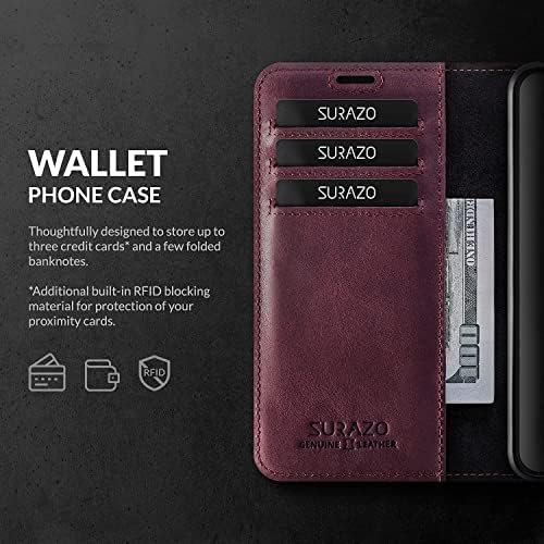 SURAZO יוקרה ארנק עור תיק תואם עם iPhone של אפל 13 מיני - RFID 3 חריצי כרטיס & מזומנים בכיס - Secure סגירה מגנטית בנוסף