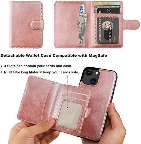 Bocasal הארנק מקרה עבור iPhone 13 תואם עם MagSafe מגנטי RFID חסימת להסרה פרימיום PU Case Flip עור עם חריצי כרטיס בעל