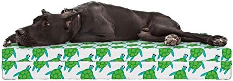 Lunarable צב ים מיטת כלבים, ילדותי בסגנון חוזרות המצוירת של חיה תבנית אופי, עמיד, רחיץ מזרן עם כיסוי בד דקורטיביים